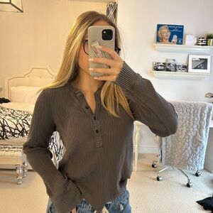 Gray Ribbed Women's Top Aerie